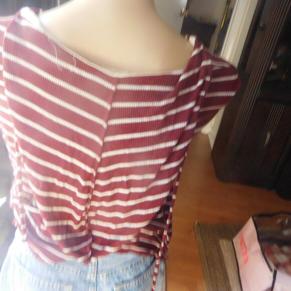 Fall ready, Hippie Rose Hooded Sweater – Maroon & White Stripes, Size Small - Picture 4 of 8